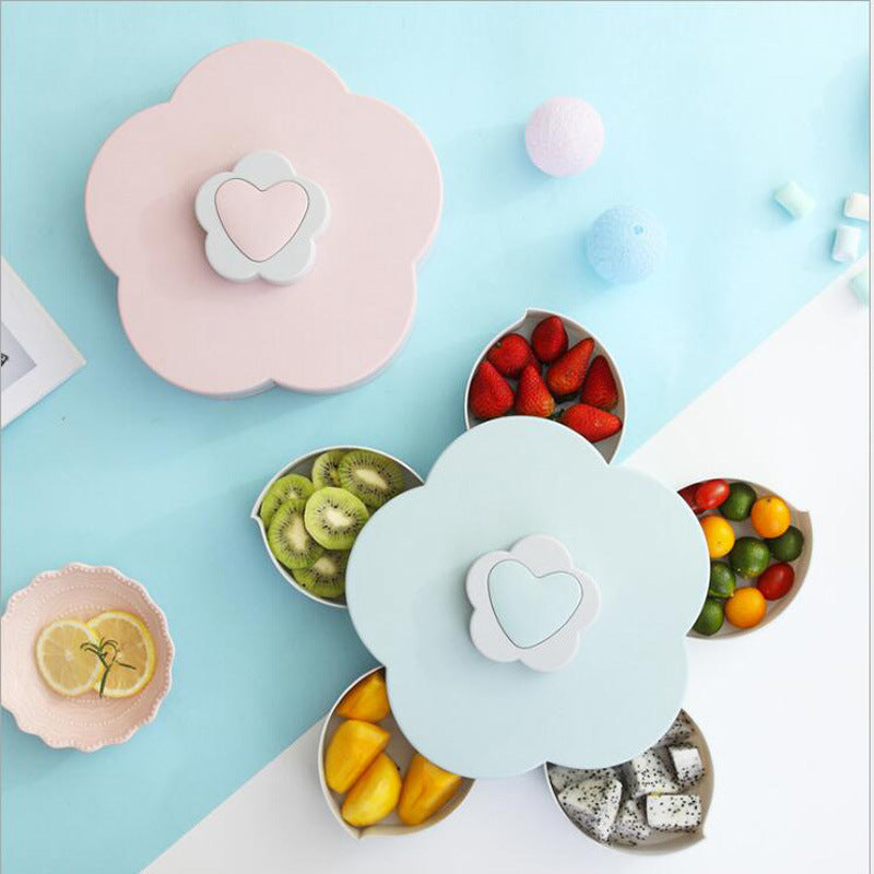 Flower Type Rotating Candy Box Melon Seed Nut Candy Snack Dry Fruit Holder Plastic Storage Box Plate Dish Tray Table Organizer Partition Manager Box Party - WoodPoly.com