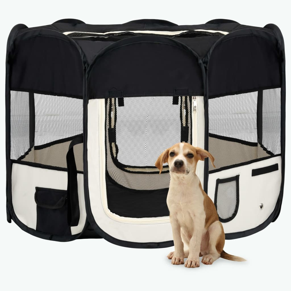 Foldable Dog Playpen with Carrying Bag Black 35.4