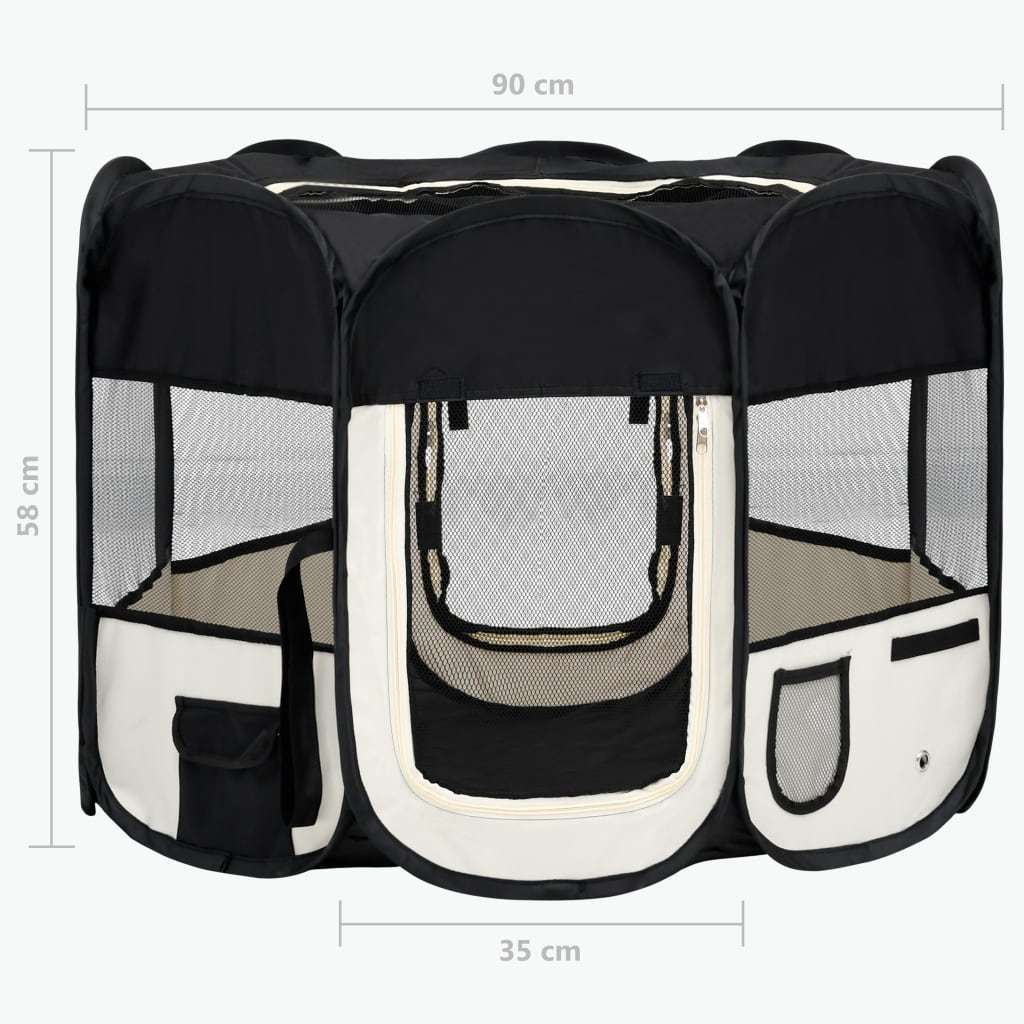 Foldable Dog Playpen with Carrying Bag Black 35.4