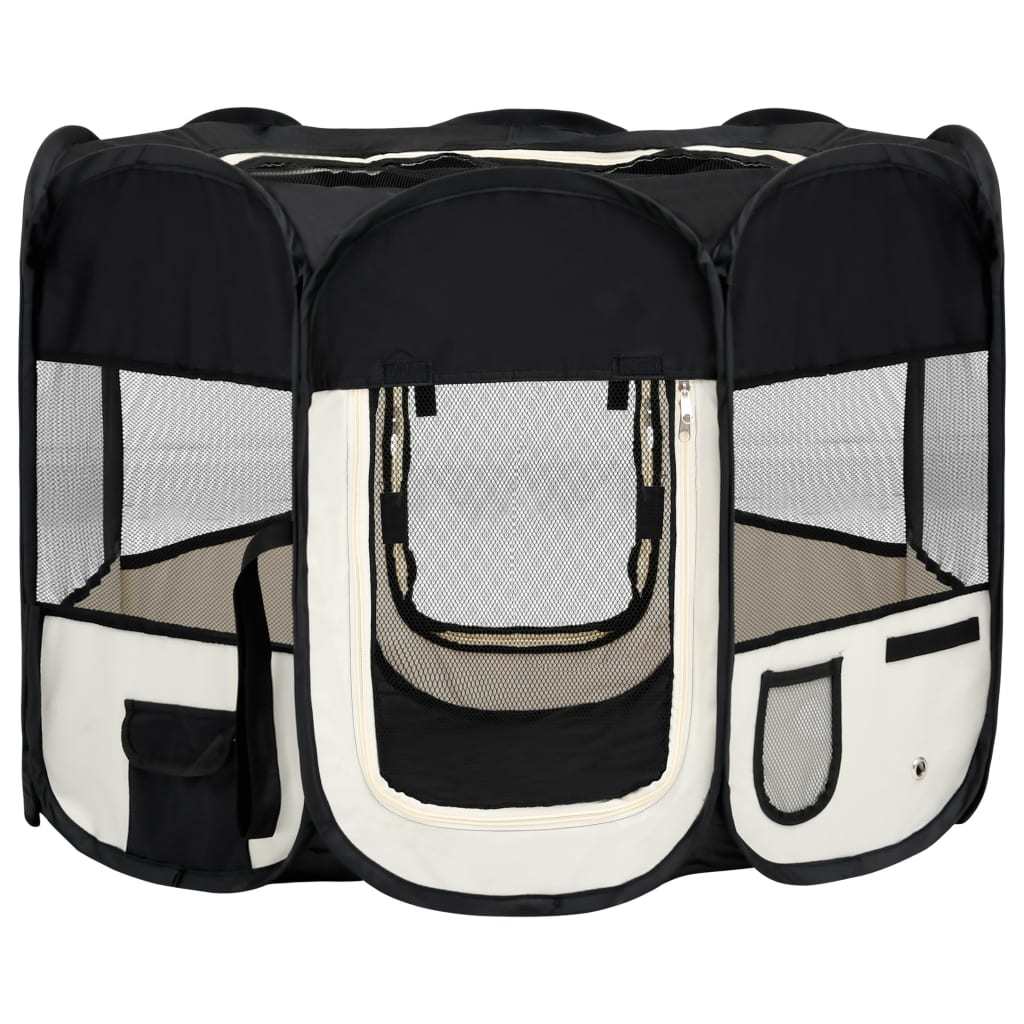 Foldable Dog Playpen with Carrying Bag Black 35.4