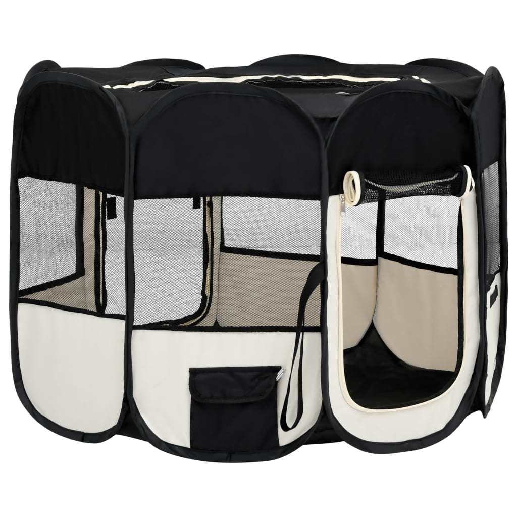 Foldable Dog Playpen with Carrying Bag Black 35.4