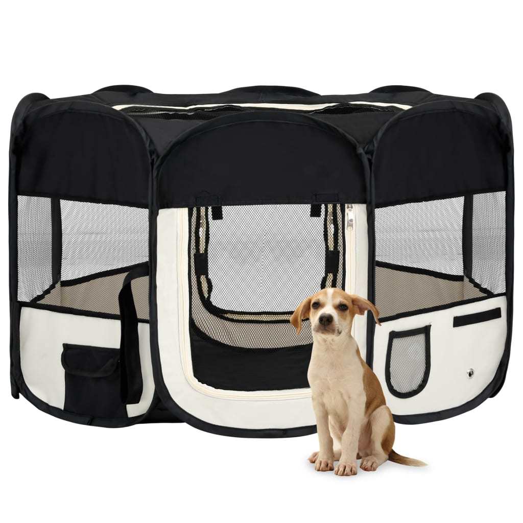 Foldable Dog Playpen with Carrying Bag Black 49.2