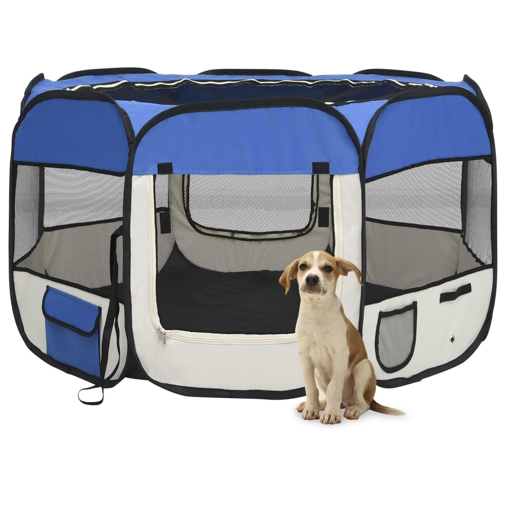Foldable Dog Playpen with Carrying Bag Blue 43.3