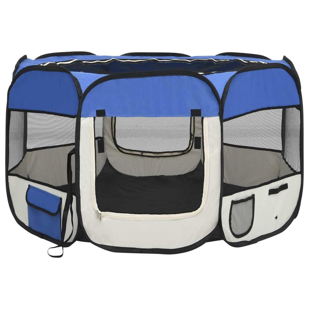 Foldable Dog Playpen with Carrying Bag Blue 43.3