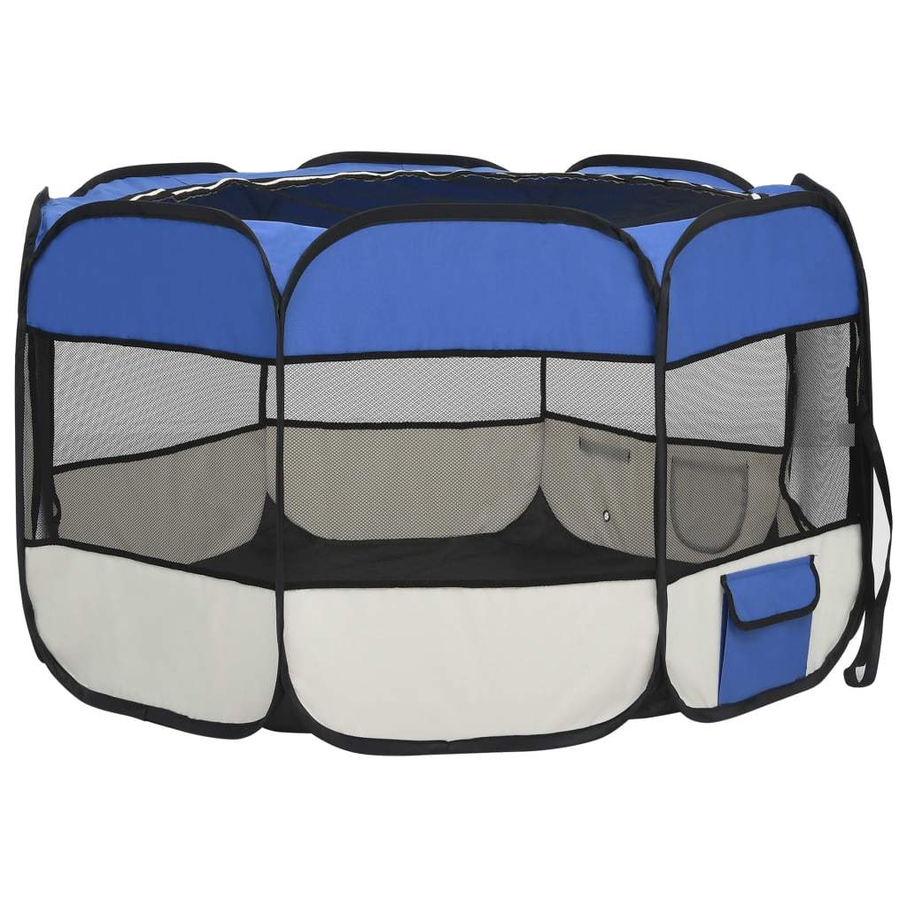 Foldable Dog Playpen with Carrying Bag Blue 43.3