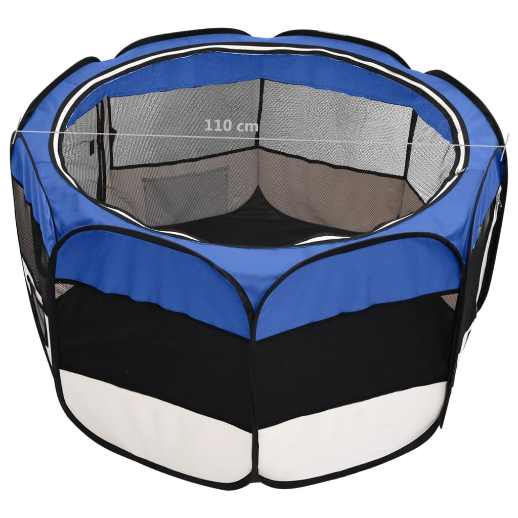 Foldable Dog Playpen with Carrying Bag Blue 43.3