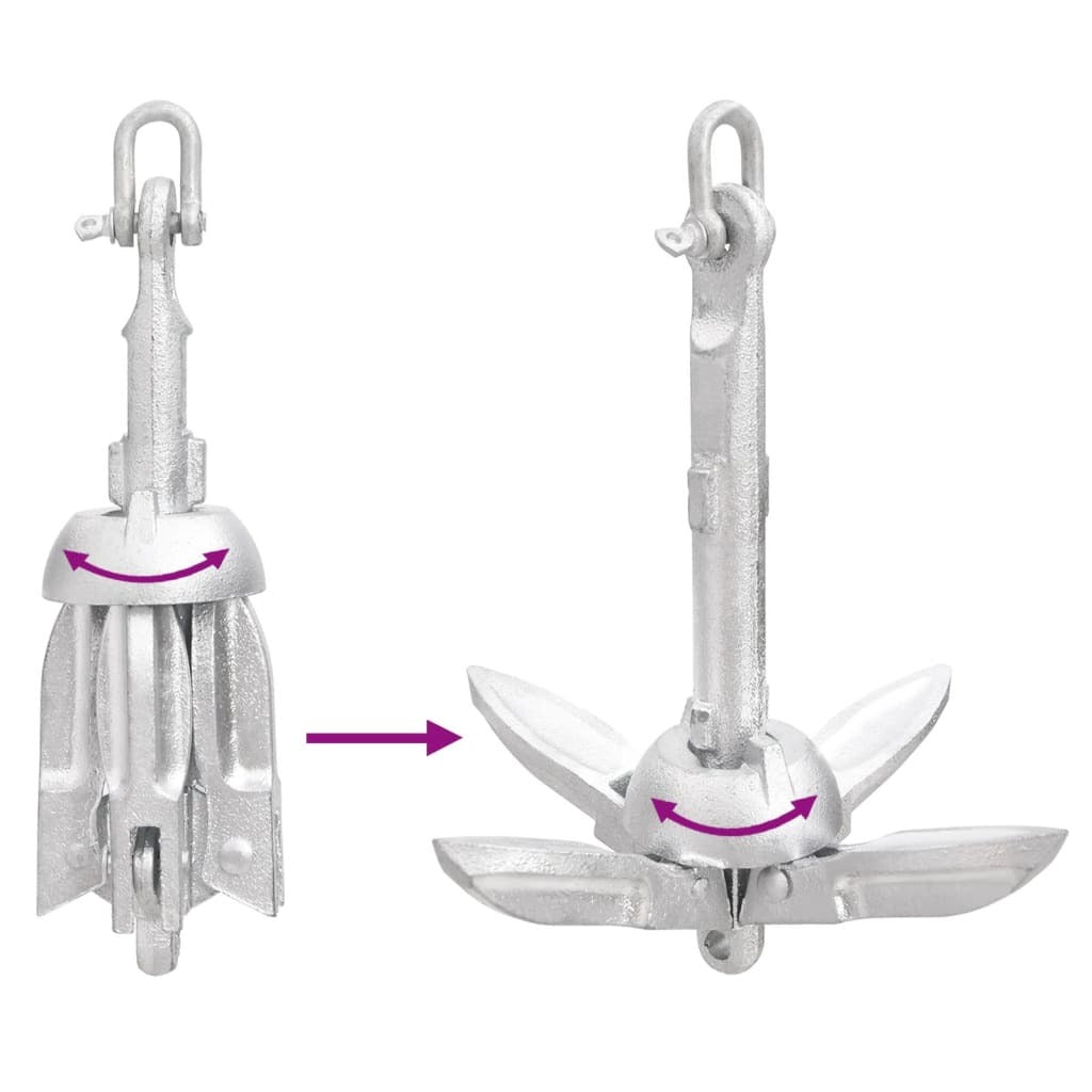 Folding Anchor with Rope Silver 1.5 lb Malleable Iron