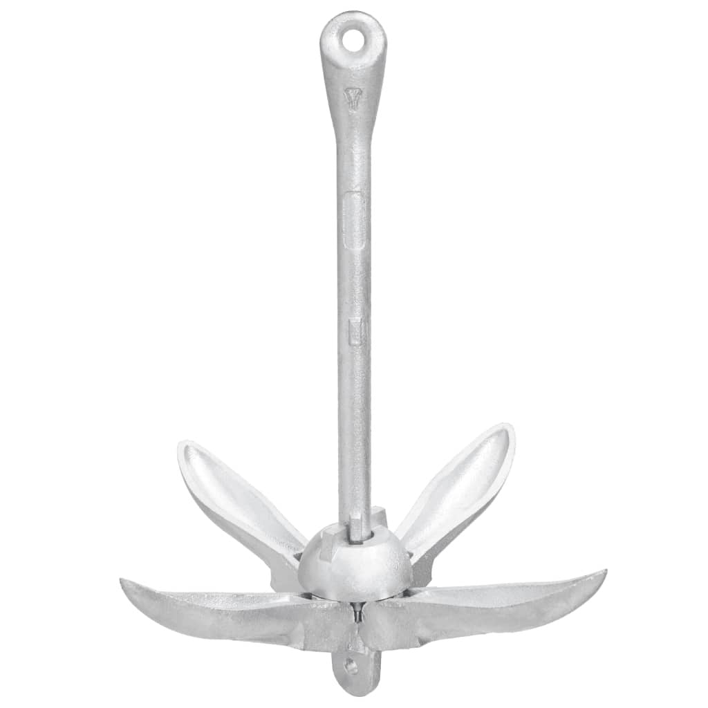 Folding Anchor with Rope Silver 5.5 lb Malleable Iron