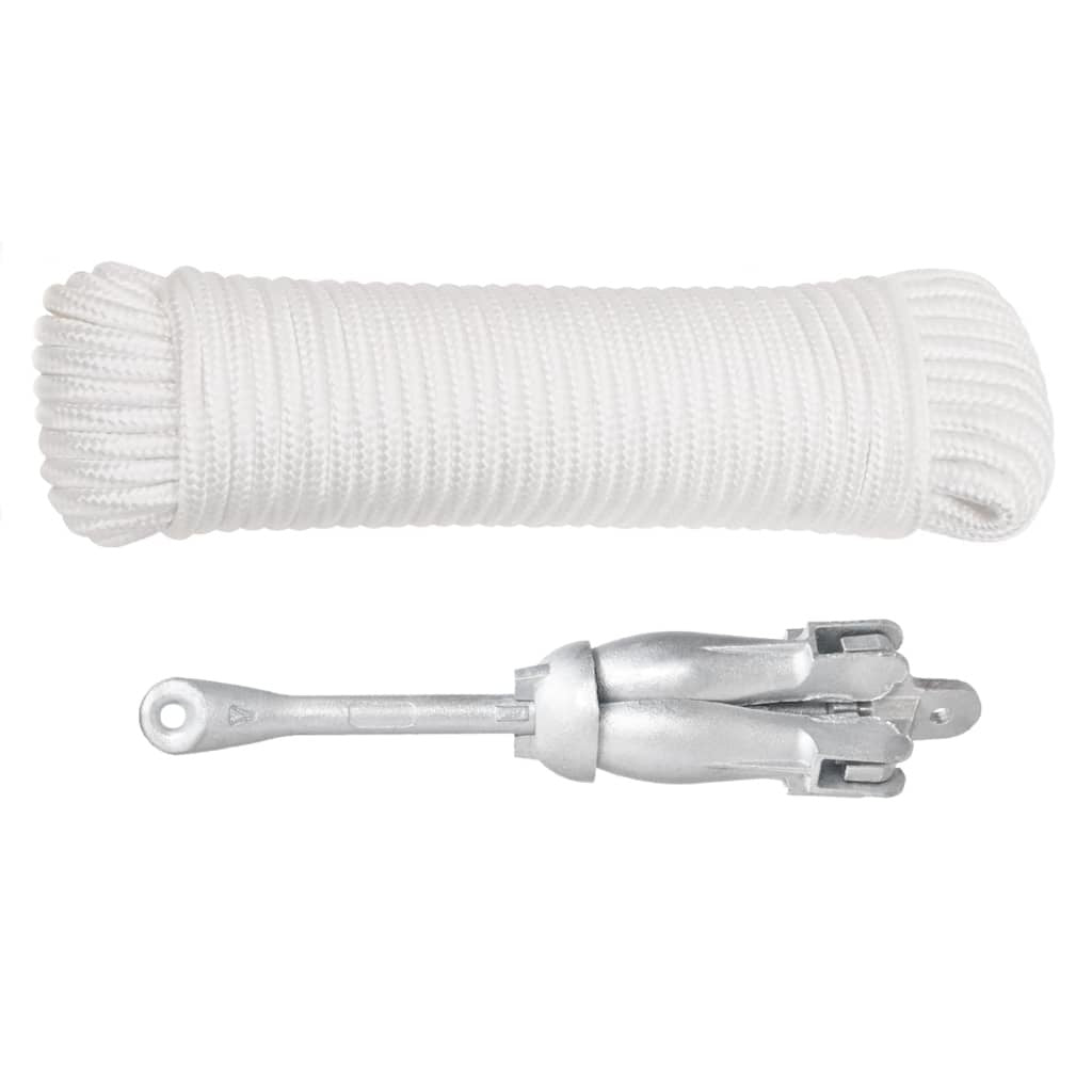 Folding Anchor with Rope Silver 5.5 lb Malleable Iron