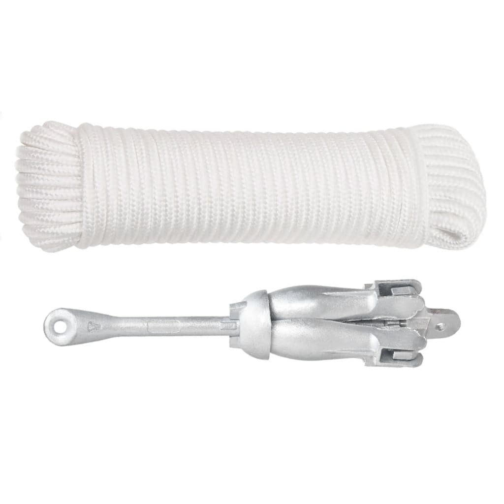 Folding Anchor with Rope Silver 7.1 lb Malleable Iron