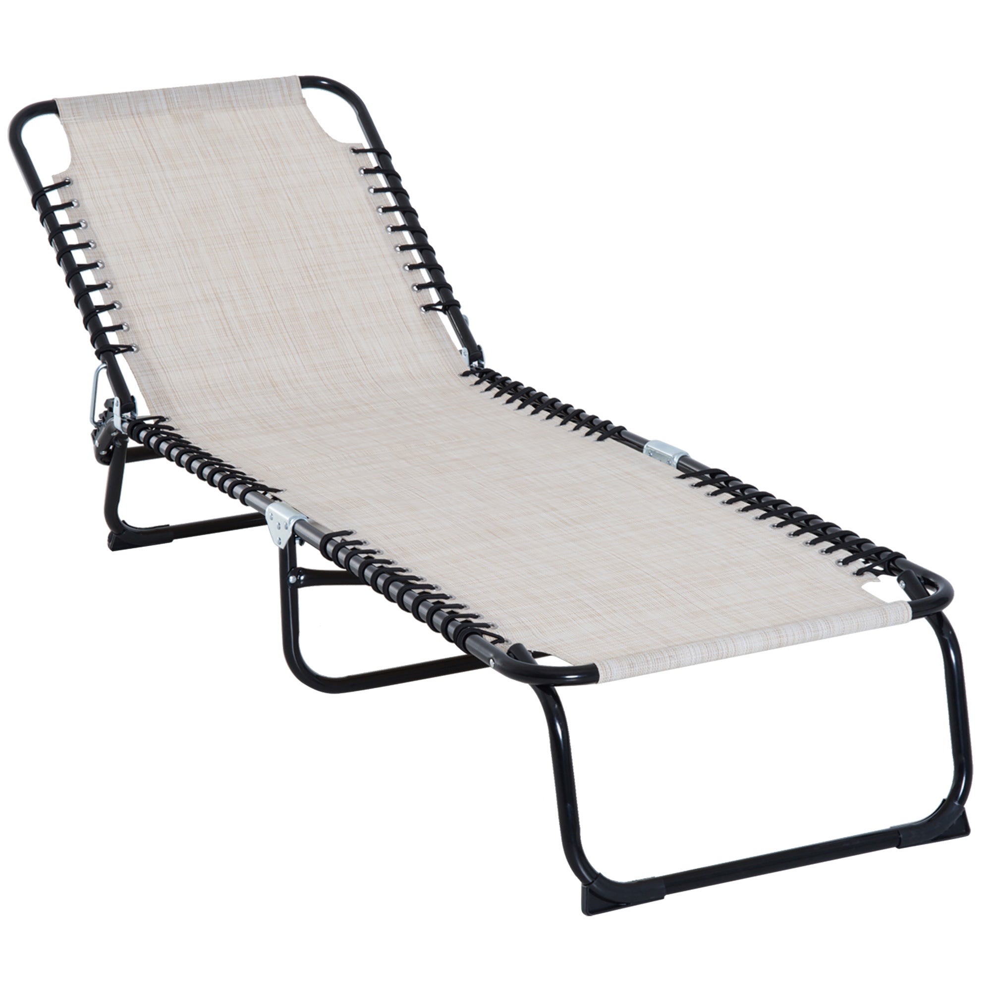 Folding Chaise Lounge Pool Chair, Patio Sun Tanning Chair, Outdoor Lounge Chair with 4-Position Reclining Back, Breathable Mesh Seat for Beach, Yard, Patio, Cream White