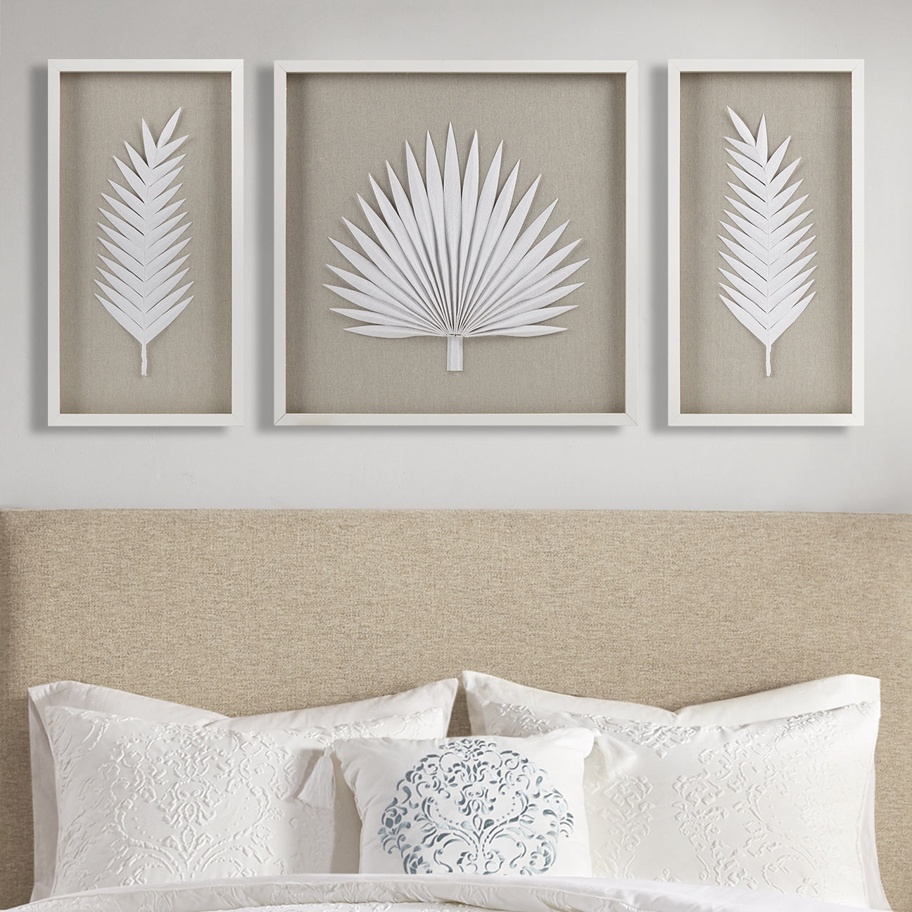 Framed Rice Paper Palm Leaves 3-piece Shadowbox Wall Decor Set