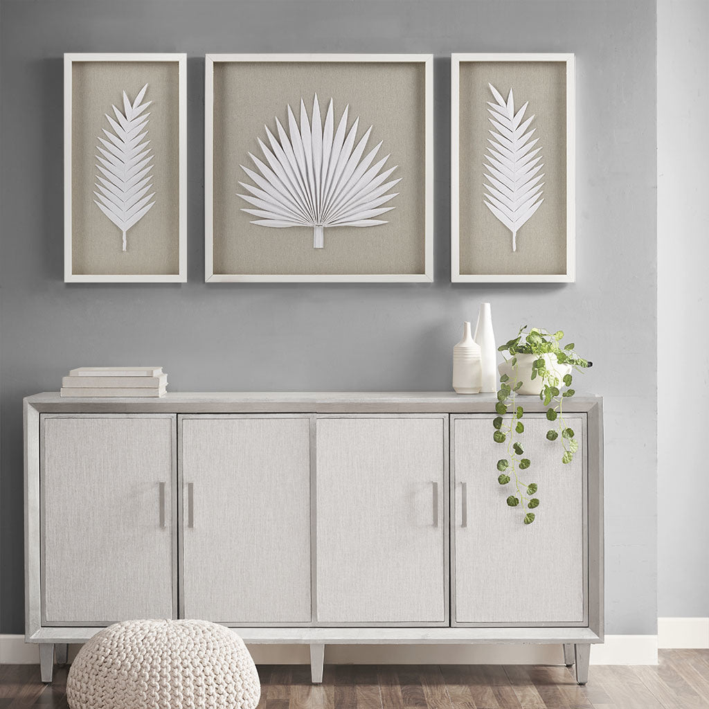 Framed Rice Paper Palm Leaves 3-piece Shadowbox Wall Decor Set