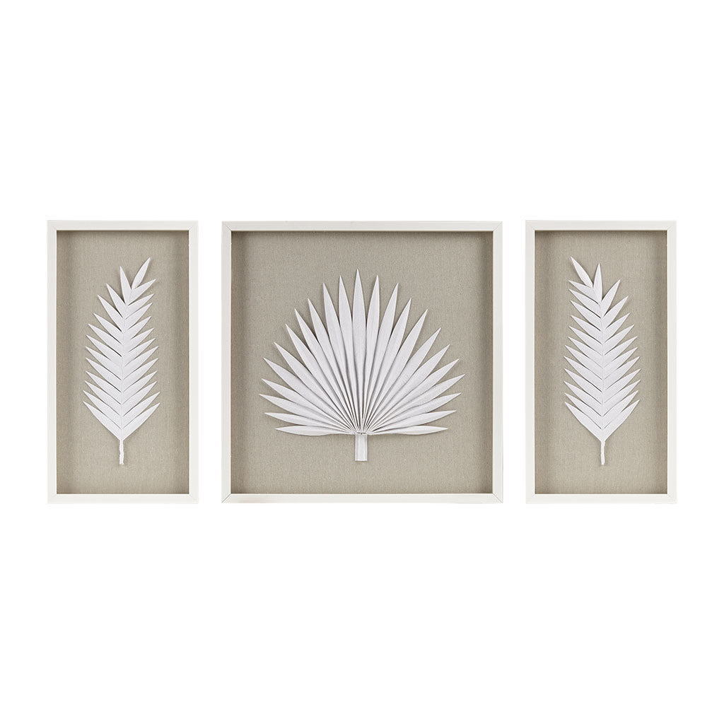 Framed Rice Paper Palm Leaves 3-piece Shadowbox Wall Decor Set
