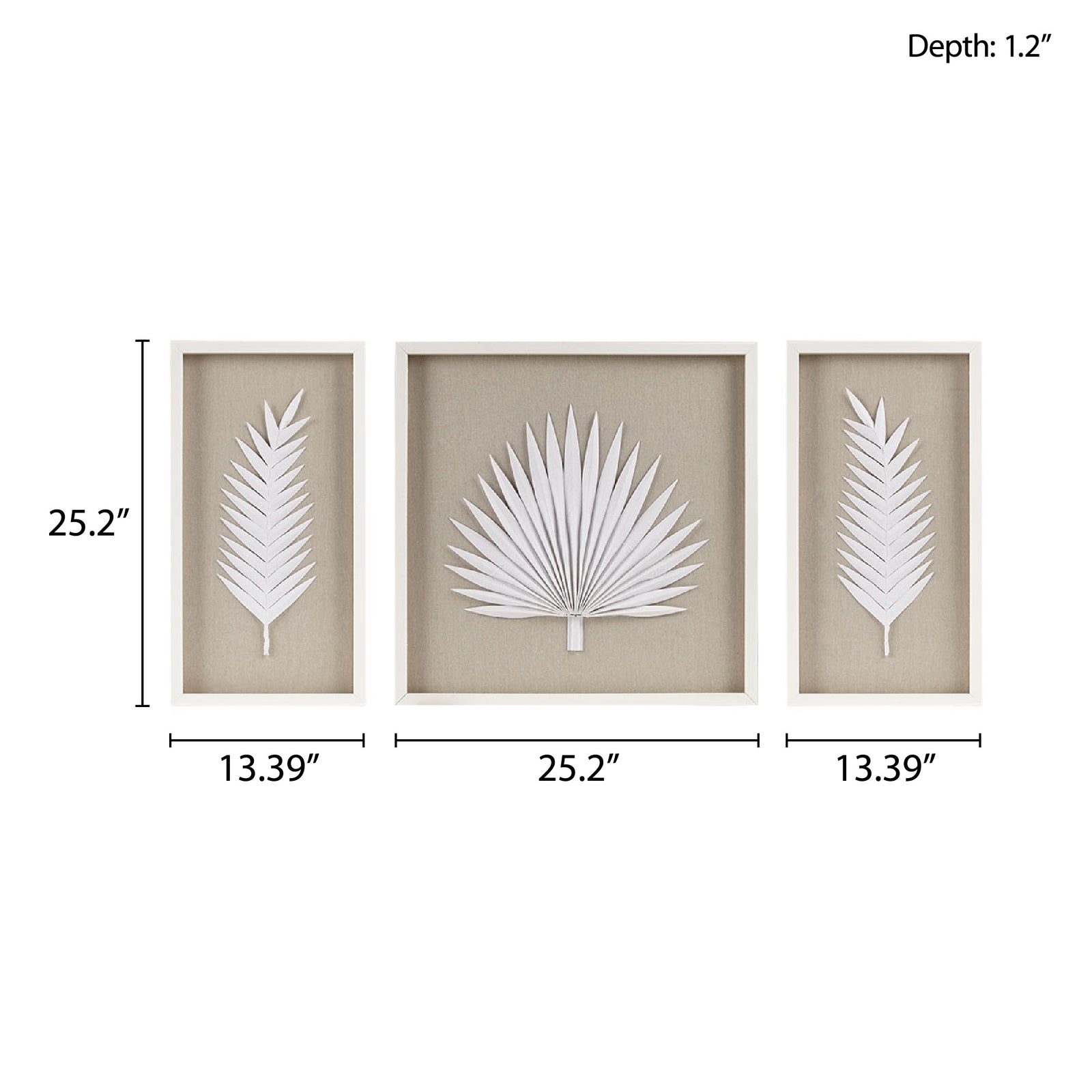Framed Rice Paper Palm Leaves 3-piece Shadowbox Wall Decor Set