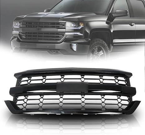 Front Bumper Upper Grille Grill Compatible with Chevrolet Silverado 1500 2016-2018,84602489 (Black)