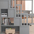 Full Size Loft Bed with Desk, Storage shelves and Staircase,Grey