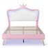 Full Size Upholstered Bed Frame with LED Lights,Modern Upholstered Princess Bed With Crown Headboard,White+Pink