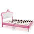 Full Size Upholstered Bed Frame with LED Lights,Modern Upholstered Princess Bed With Crown Headboard,White+Pink