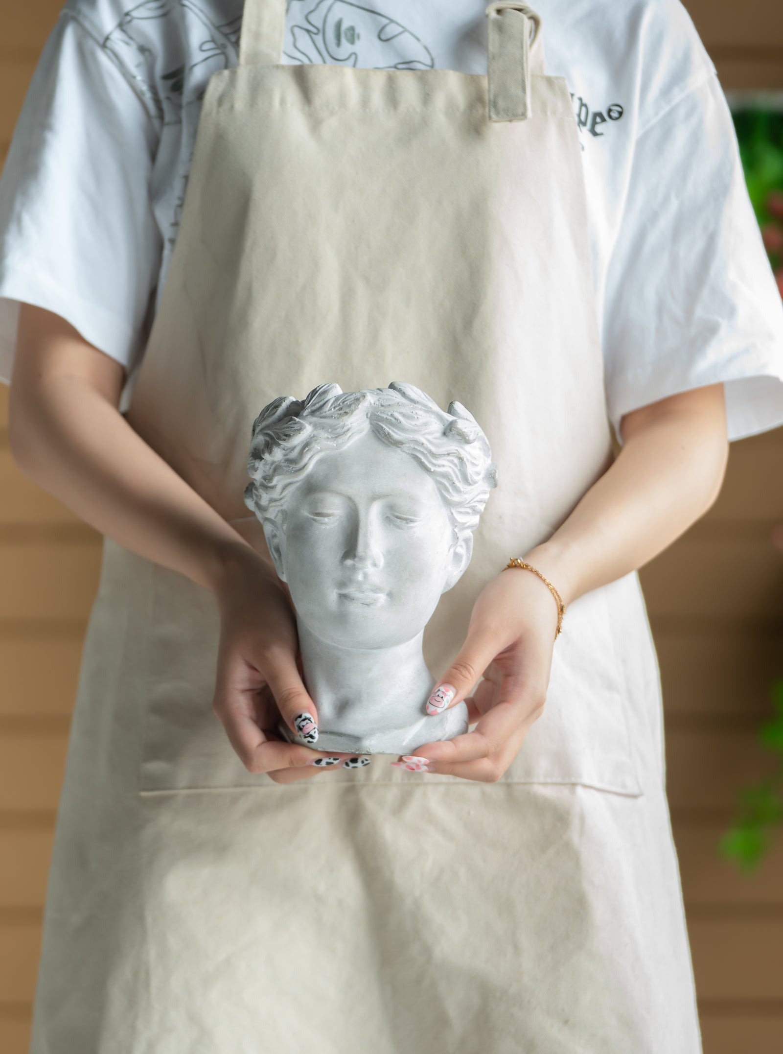 Greek Style Cement Head Planter - Indoor Outdoor Home Garden Decor, D6