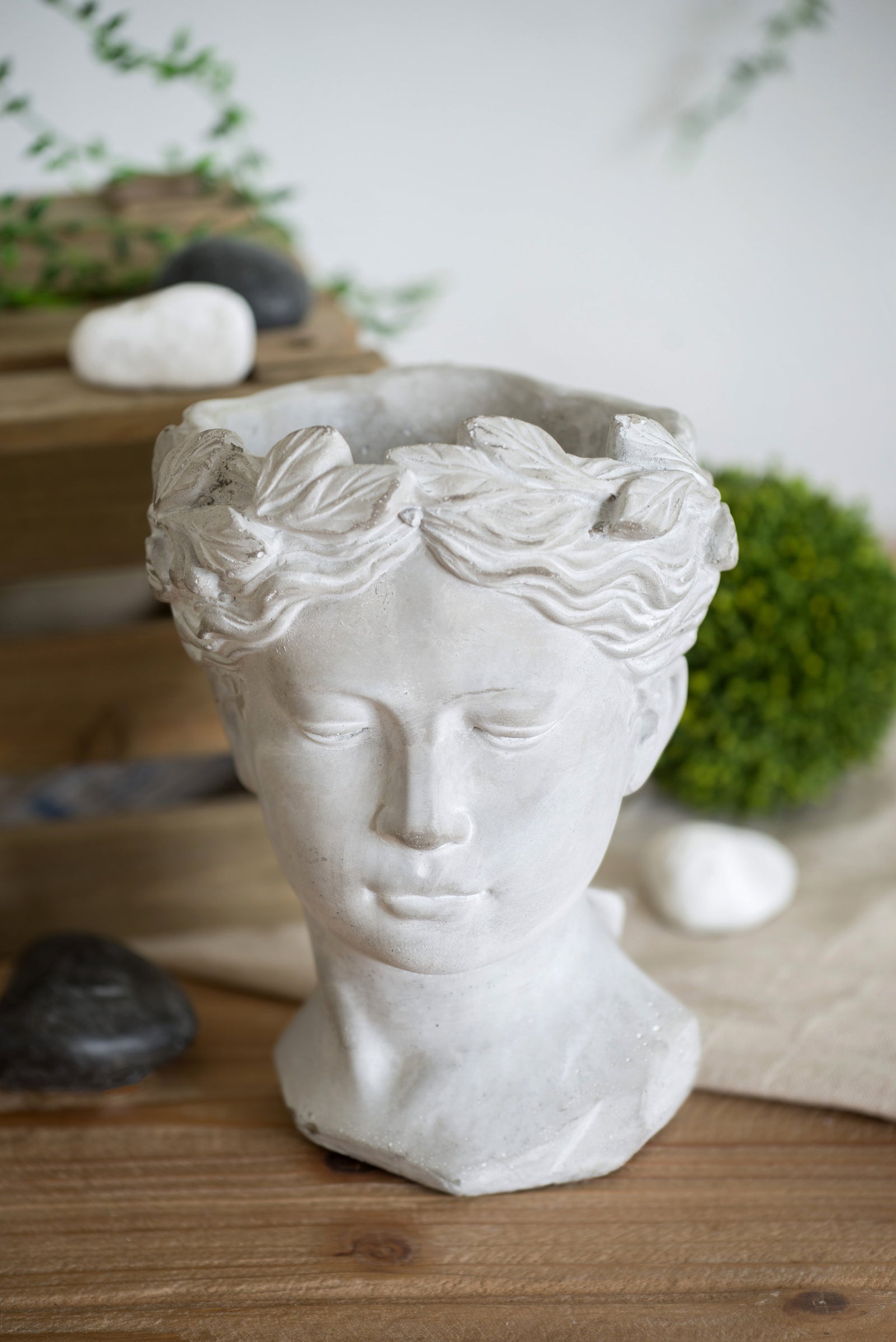 Greek Style Cement Head Planter - Indoor Outdoor Home Garden Decor, D6