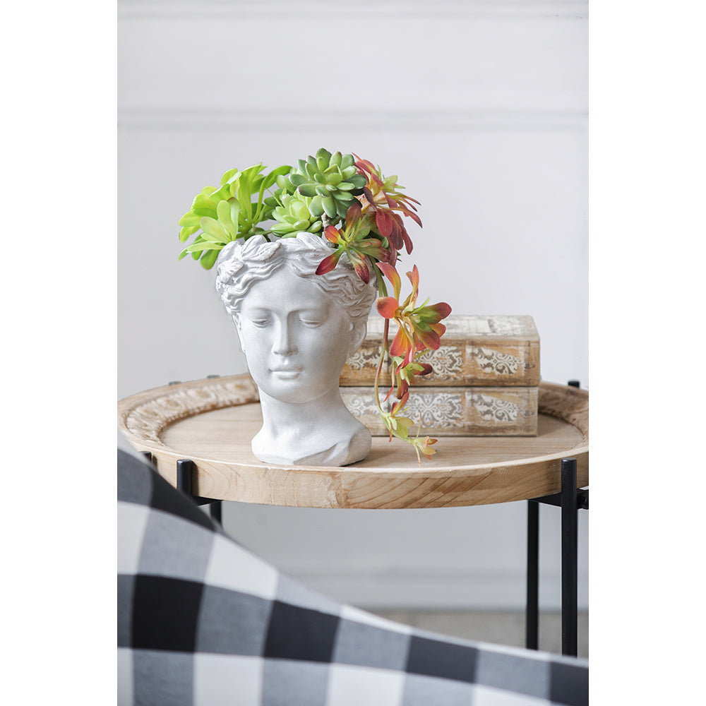 Greek Style Cement Head Planter - Indoor Outdoor Home Garden Decor, D6