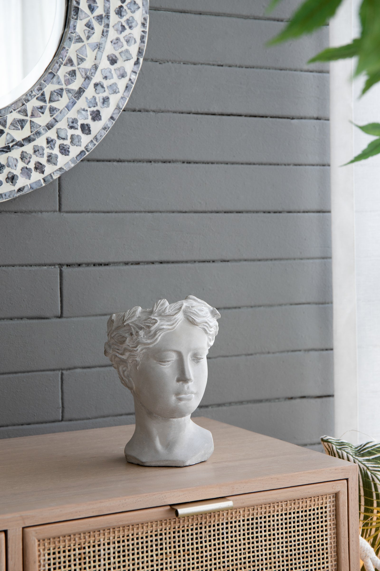 Greek Style Cement Head Planter - Indoor Outdoor Home Garden Decor, D6