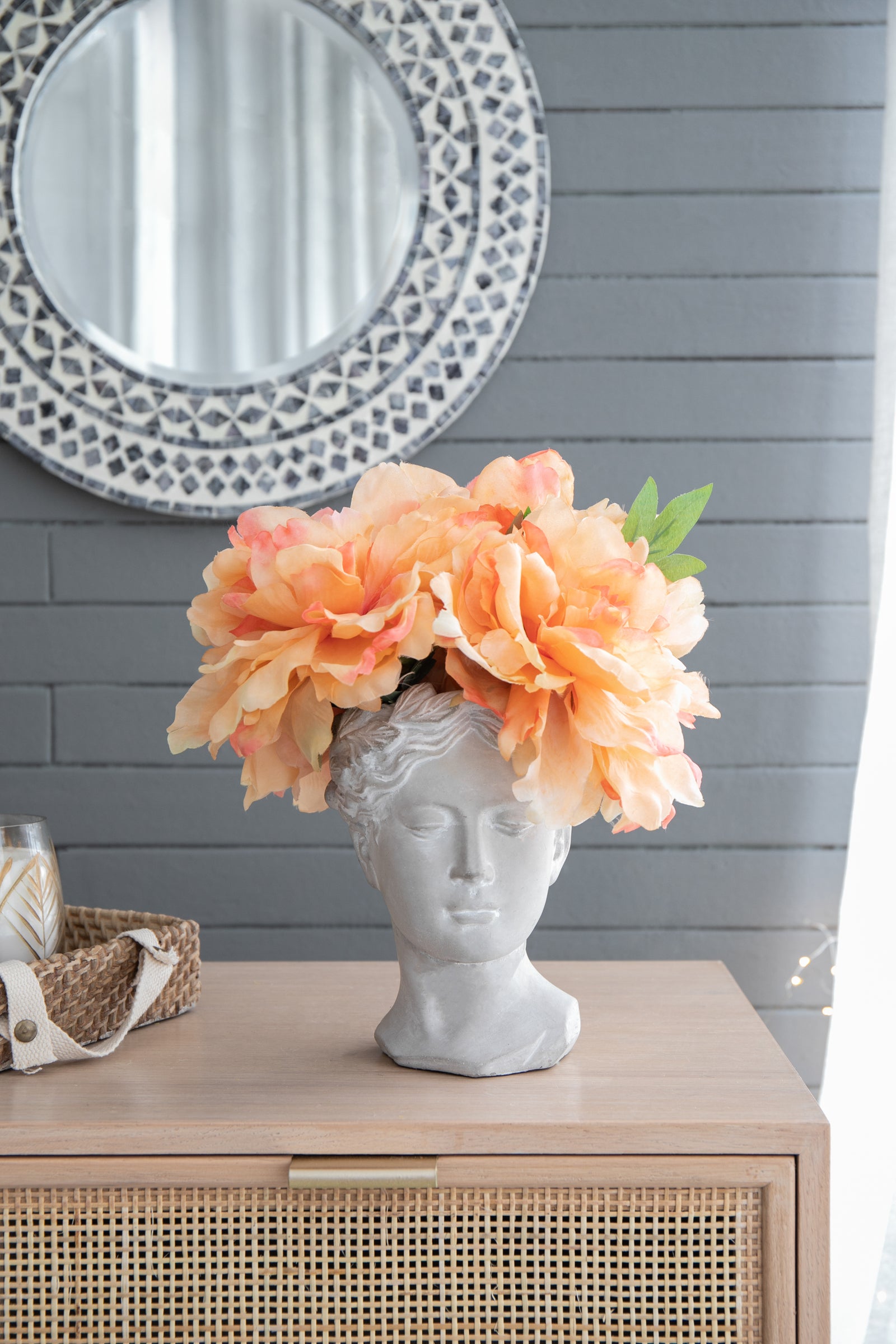 Greek Style Cement Head Planter - Indoor Outdoor Home Garden Decor, D6