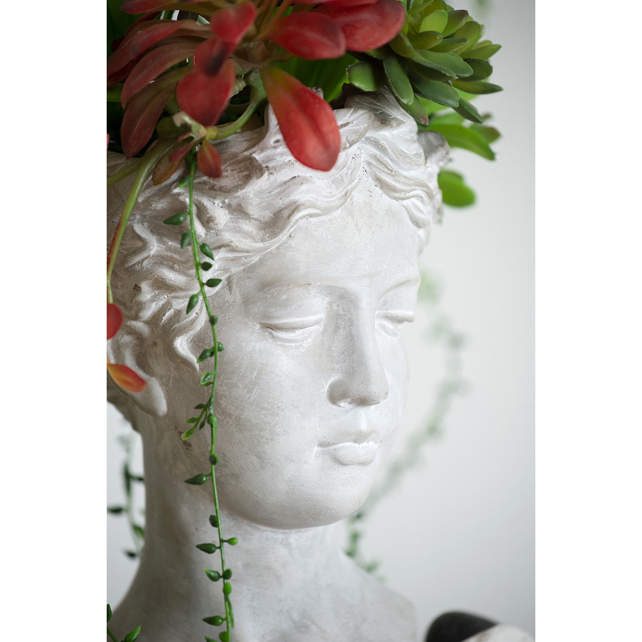 Greek Style Cement Head Planter - Indoor Outdoor Home Garden Decor, D7
