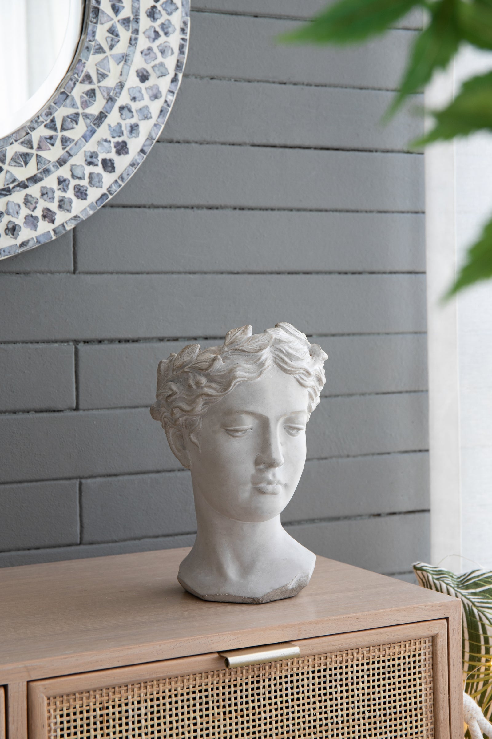Greek Style Cement Head Planter - Indoor Outdoor Home Garden Decor, D7