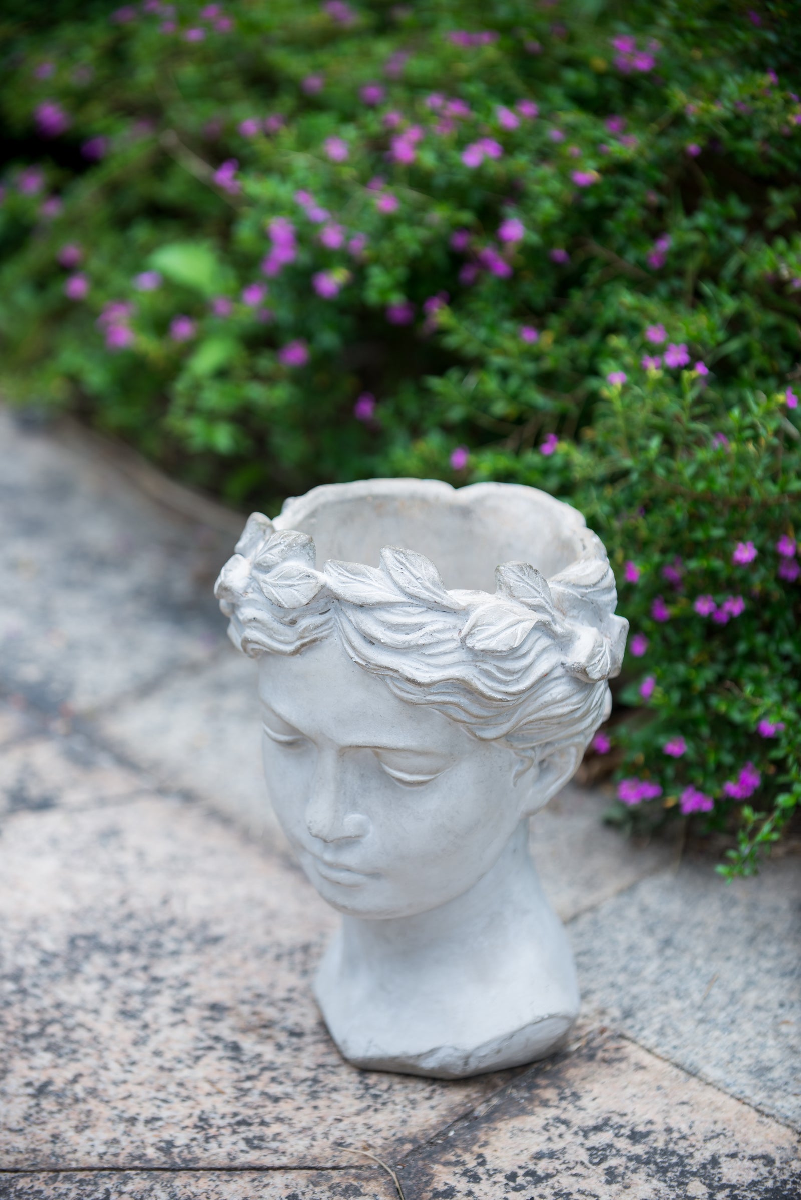 Greek Style Cement Head Planter - Indoor Outdoor Home Garden Decor, D7