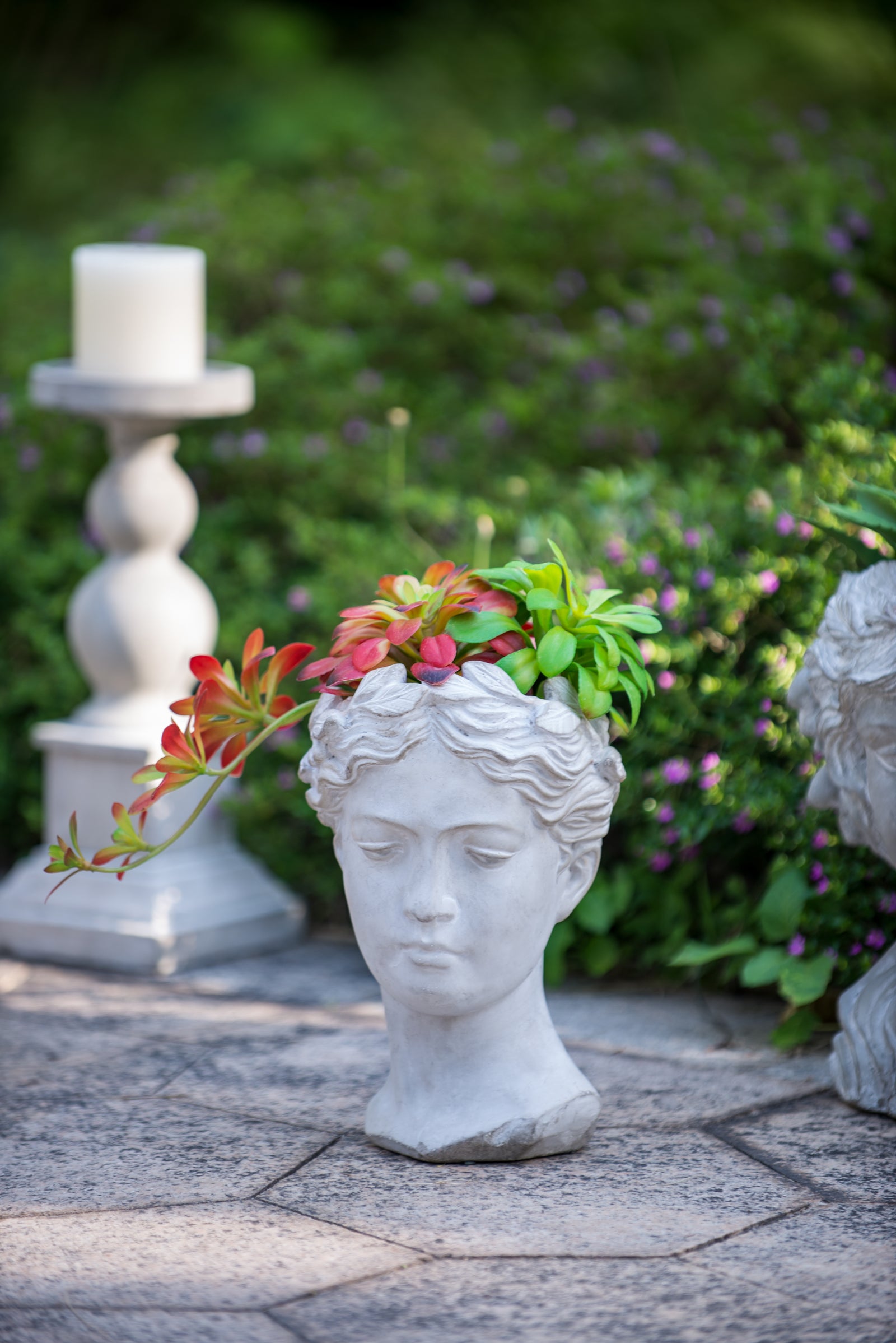 Greek Style Cement Head Planter - Indoor Outdoor Home Garden Decor, D7