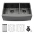 Gunmetal Black Double Bowl (60/40) Farmhouse Sink- 36"x21"x10"Stainless Steel Apron Front Kitchen Sink 16 Gauge with Two 10" Deep Basin