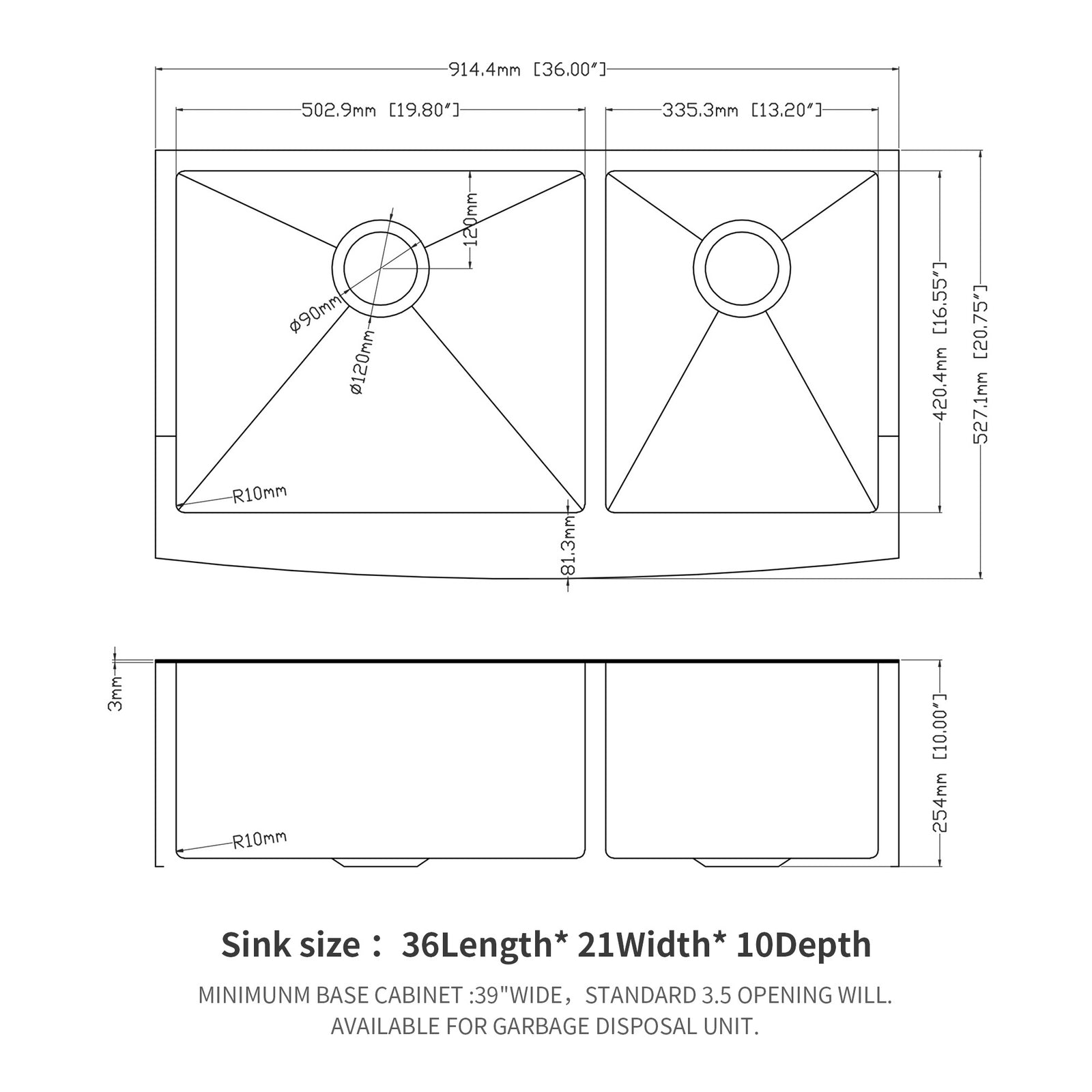 Gunmetal Black Double Bowl (60/40) Farmhouse Sink- 36