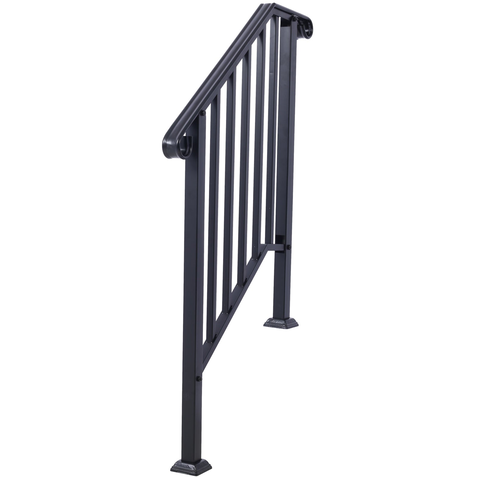 Handrails for Outdoor Steps, Fit 2 or 3 Steps Outdoor Stair Railing, Picket#2 Wrought Iron Handrail, Flexible Porch Railing, Black Transitional Handrails for Concrete Steps or Wooden Stairs