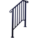 Handrails for Outdoor Steps, Fit 2 or 3 Steps Outdoor Stair Railing, Picket#2 Wrought Iron Handrail, Flexible Porch Railing, Black Transitional Handrails for Concrete Steps or Wooden Stairs