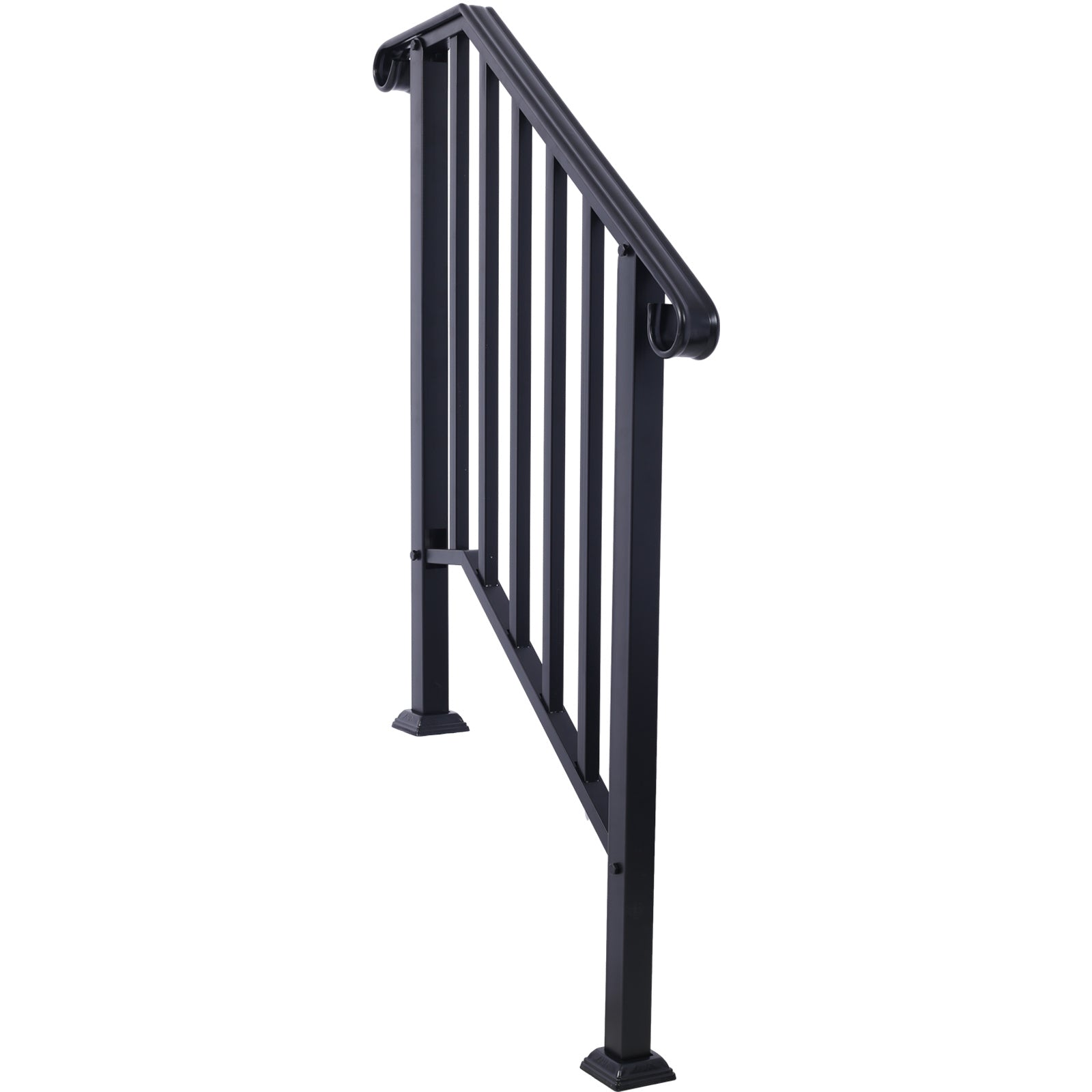 Handrails for Outdoor Steps, Fit 2 or 3 Steps Outdoor Stair Railing, Picket#2 Wrought Iron Handrail, Flexible Porch Railing, Black Transitional Handrails for Concrete Steps or Wooden Stairs