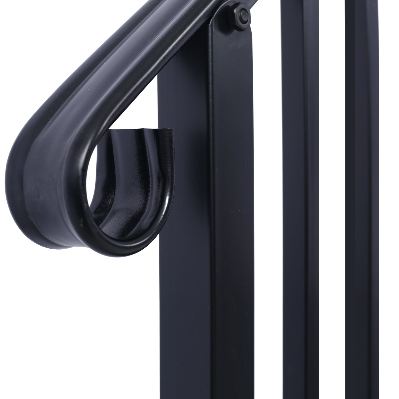 Handrails for Outdoor Steps, Fit 2 or 3 Steps Outdoor Stair Railing, Picket#2 Wrought Iron Handrail, Flexible Porch Railing, Black Transitional Handrails for Concrete Steps or Wooden Stairs