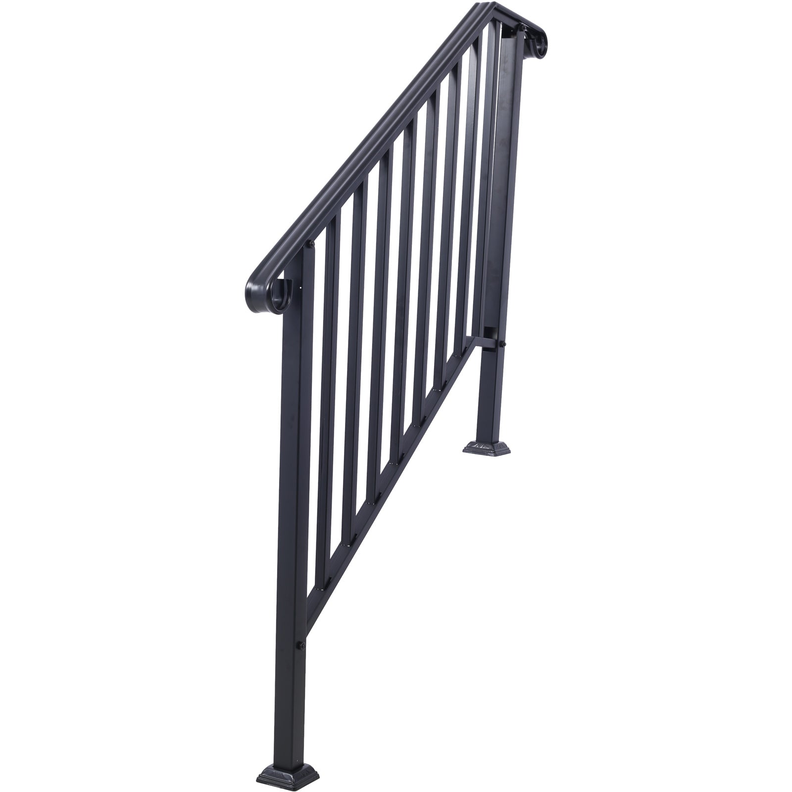 Handrails for Outdoor Steps, Fit 3 or 4 Steps Outdoor Stair Railing, Picket#3 Wrought Iron Handrail, Flexible Porch Railing, Black Transitional Handrails for Concrete Steps or Wooden Stairs