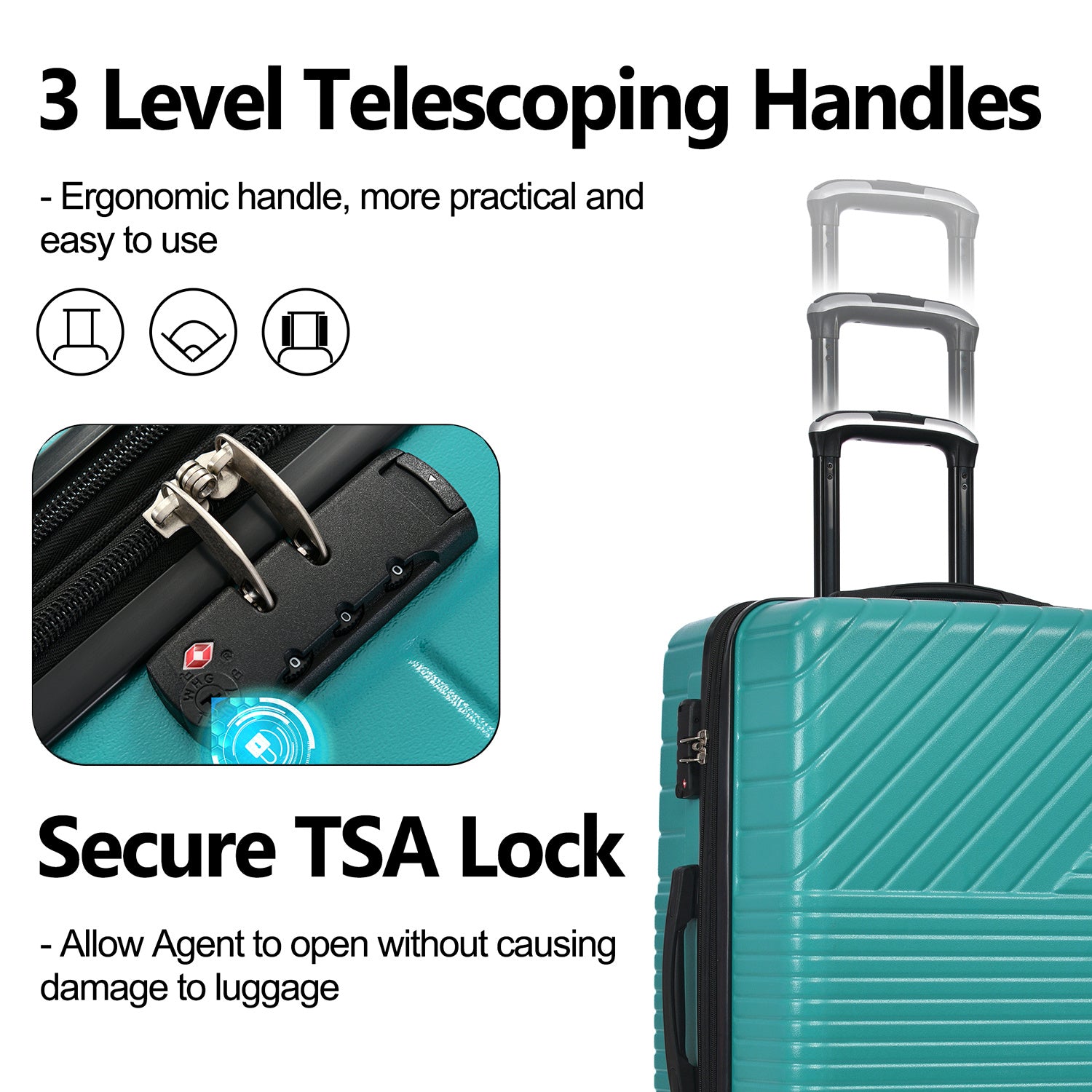 Hardshell Luggage Sets 3 Piece double spinner 8 wheels Suitcase with TSA Lock Lightweight 20''24''28''