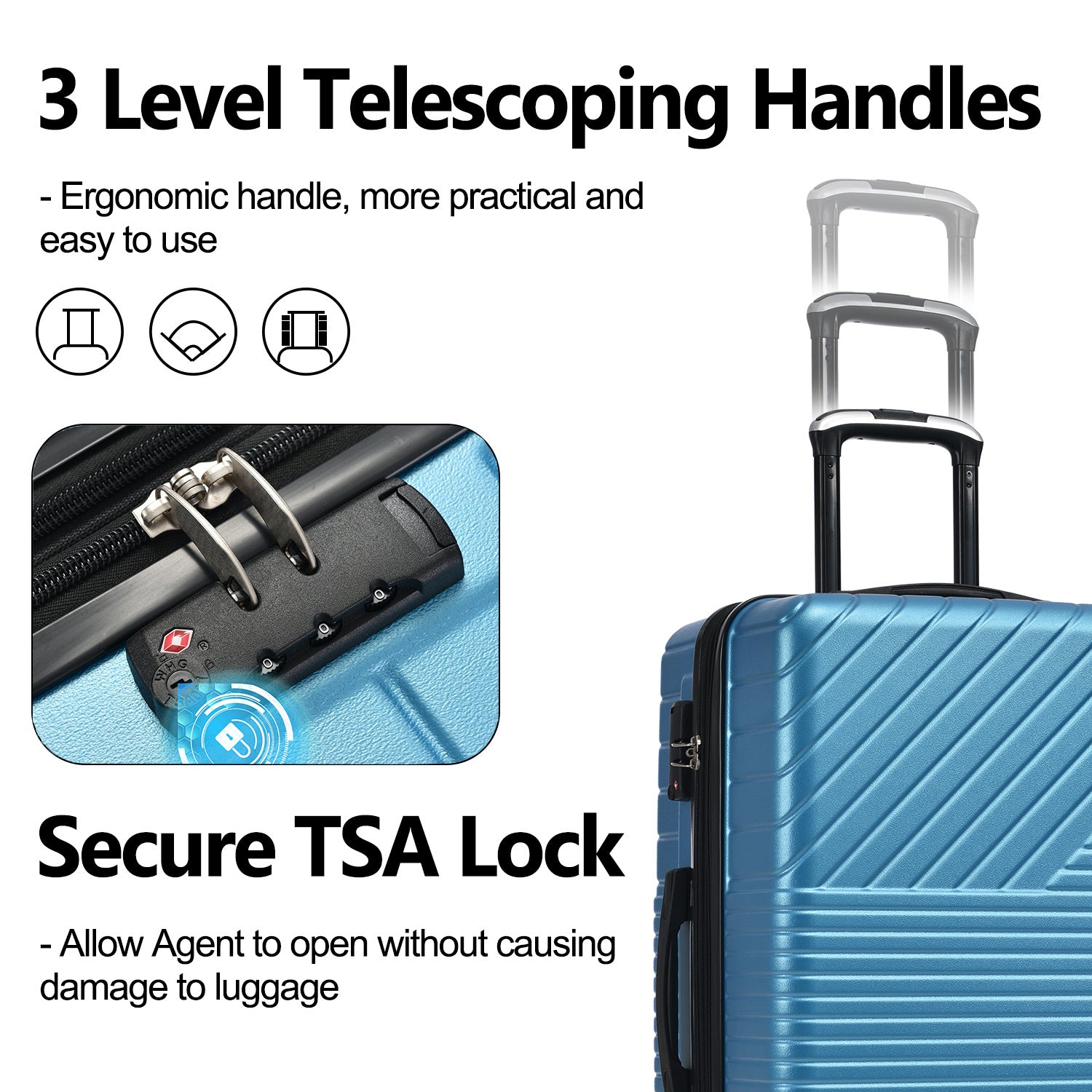 Hardshell Luggage Sets 3 Piece double spinner 8 wheels Suitcase with TSA Lock Lightweight 20''24''28''