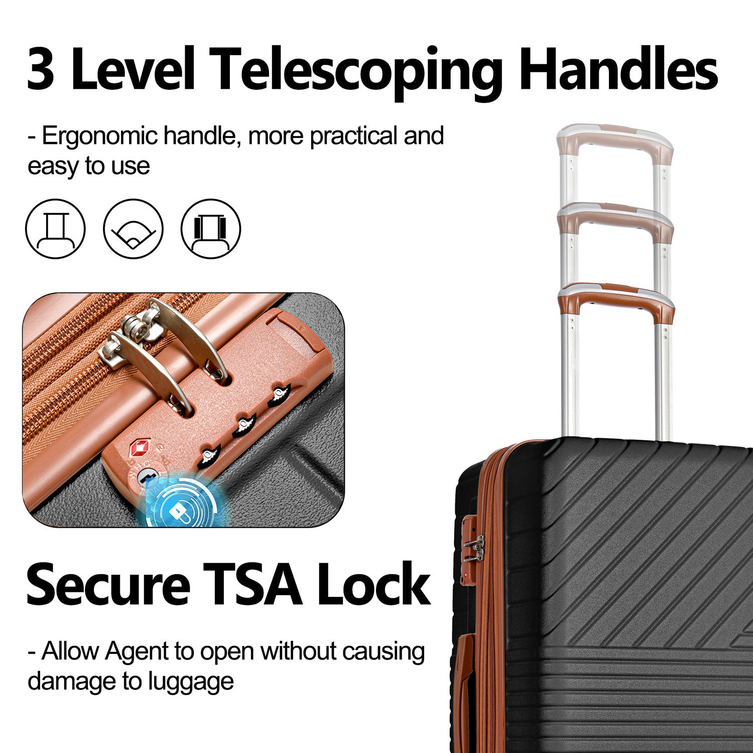 Hardshell Luggage Sets 3 Piece double spinner 8 wheels Suitcase with TSA Lock Lightweight 20''24''28''