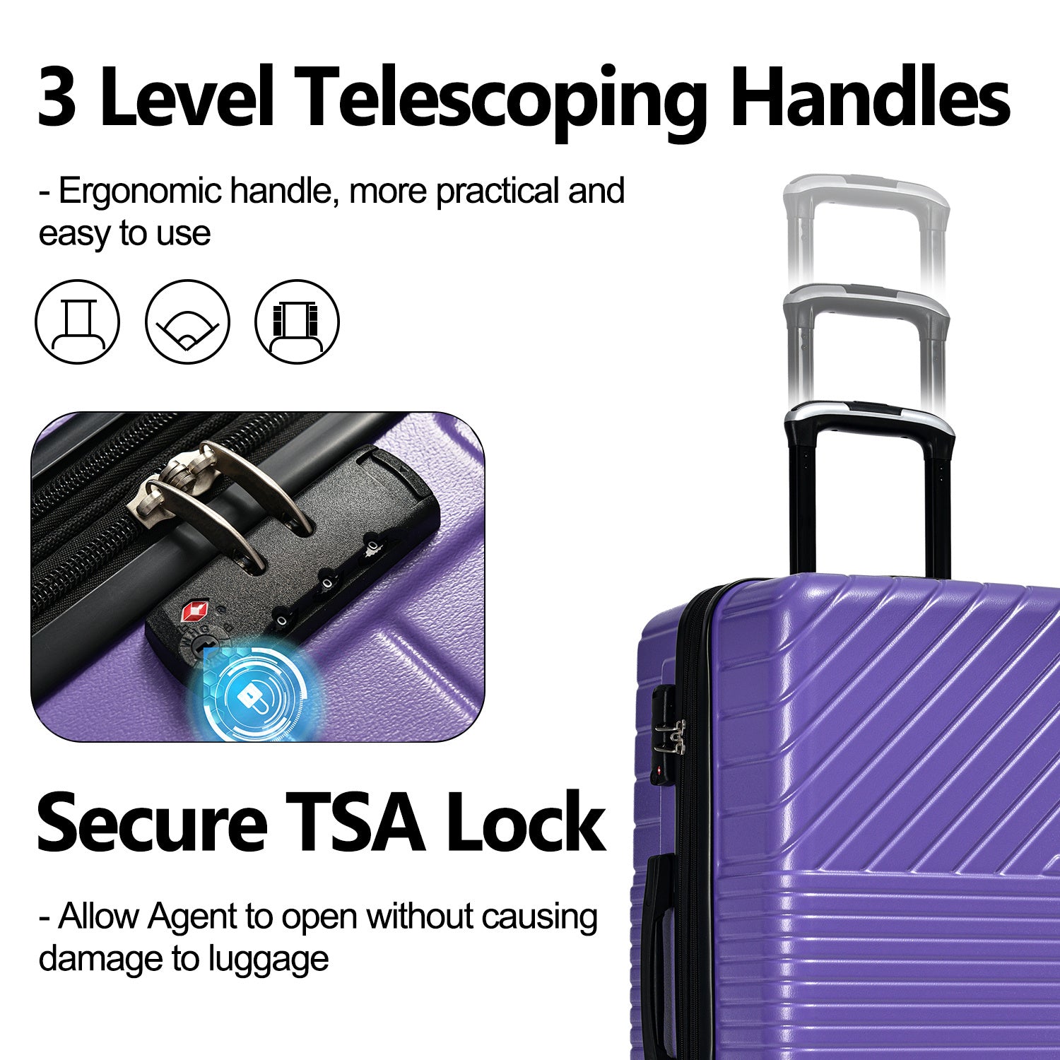 Hardshell Luggage Sets 3 Piece double spinner 8 wheels Suitcase with TSA Lock Lightweight 20''24''28''