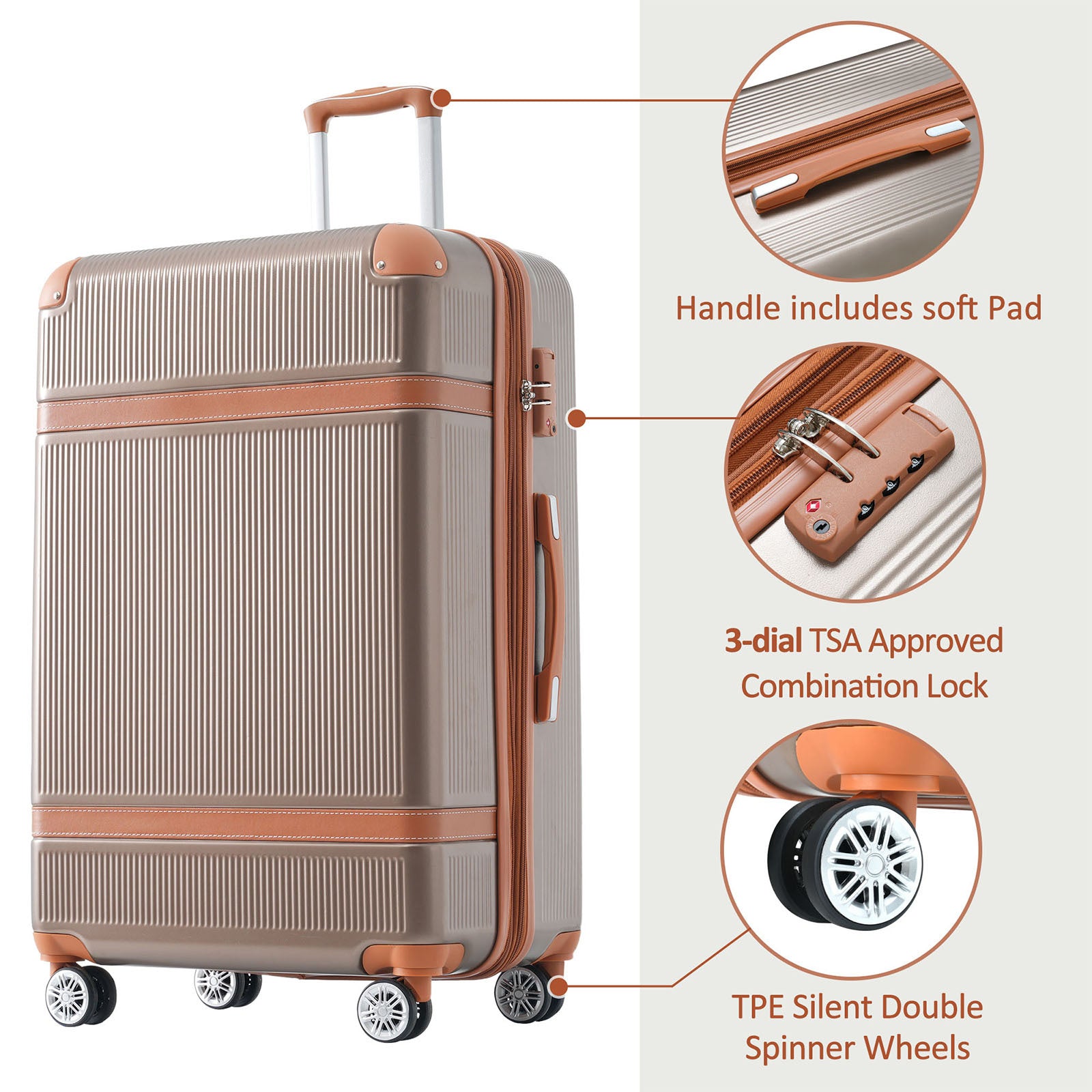 Hardshell Luggage Sets 3 Piece double spinner 8 wheels Suitcase with TSA Lock Lightweight 20''24''28''