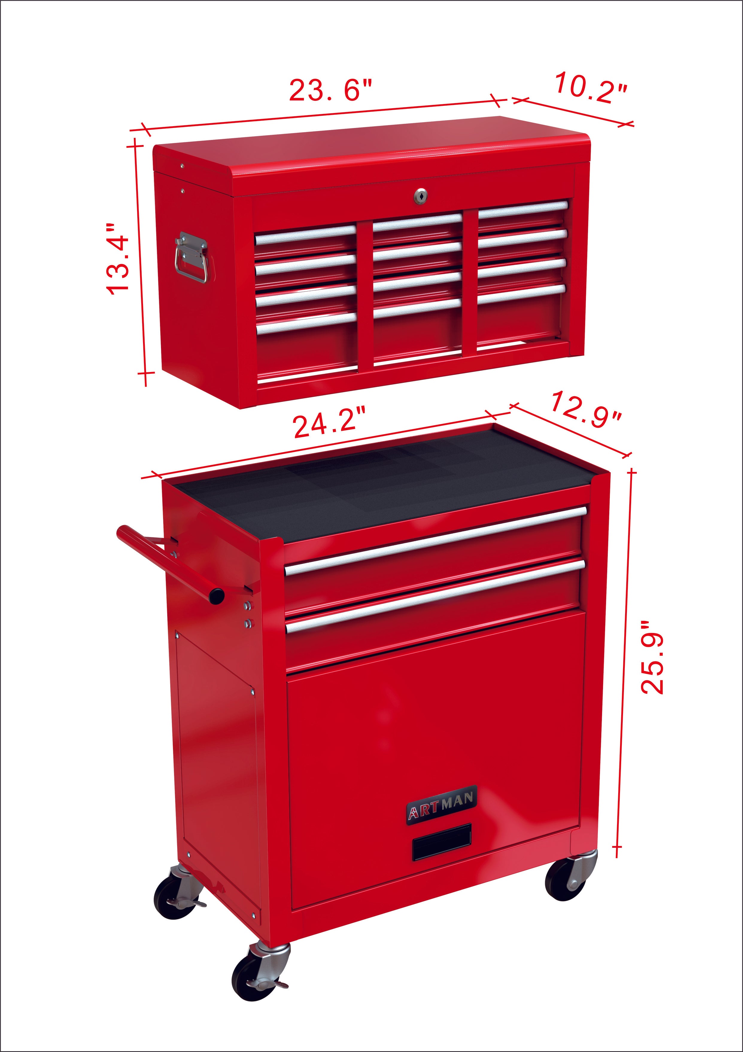 High Capacity Rolling Tool Chest with Wheels and Drawers, 8-Drawer Tool Storage Cabinet--RED