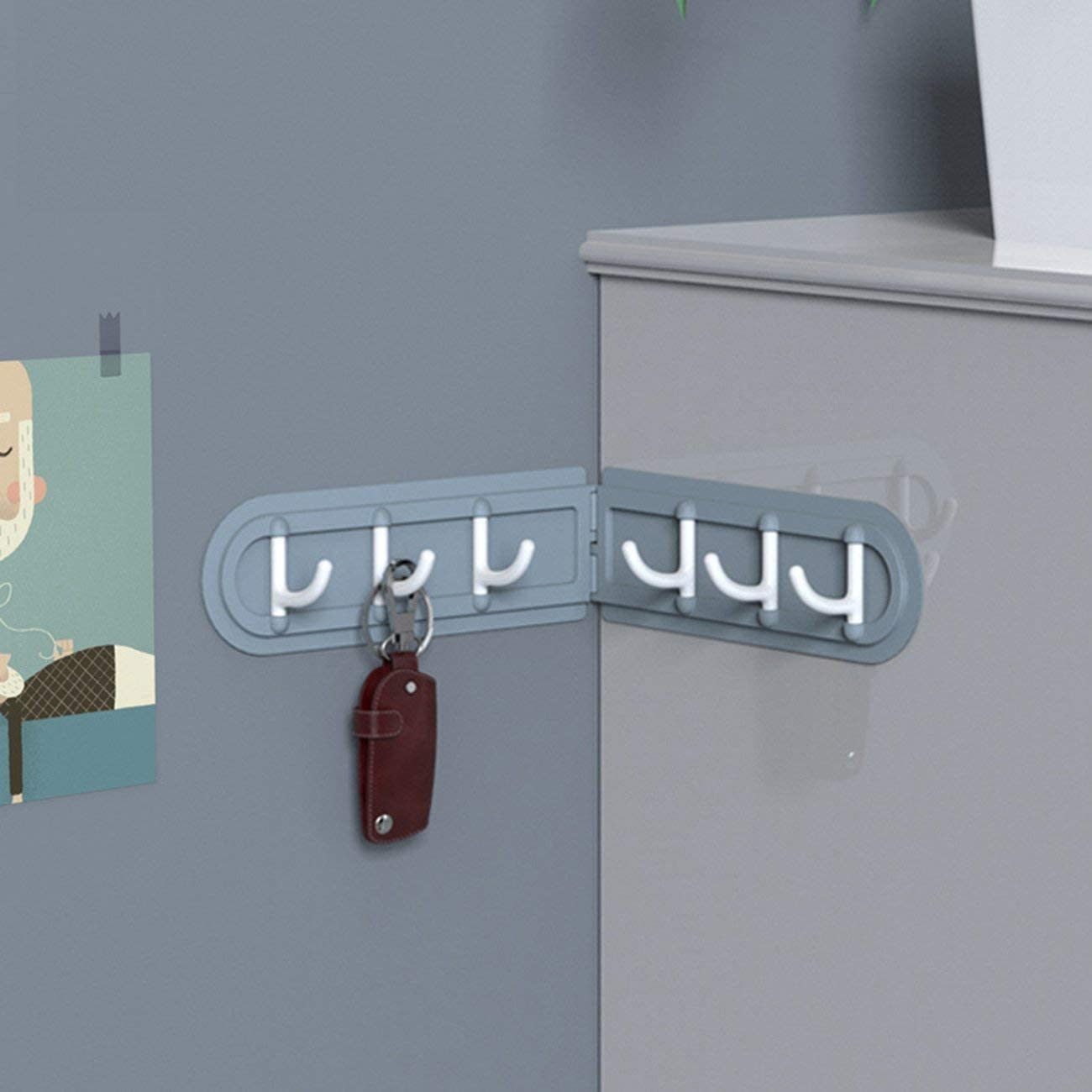 Hook Free Punching 6 Hook Corner Kitchen Bathroom Bedroom Dressing Room Wall Storage Hook Home Folding Coat Hook Without Perforation - WoodPoly.com