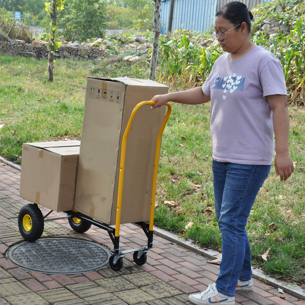 HT1006BK-YL Hand Truck Dual Purpose 2 Wheel Dolly Cart and 4 Wheel Push Cart with Swivel Wheels 330 Lbs Capacity Heavy Duty Platform Cart for Moving/Warehouse/Garden/Grocery