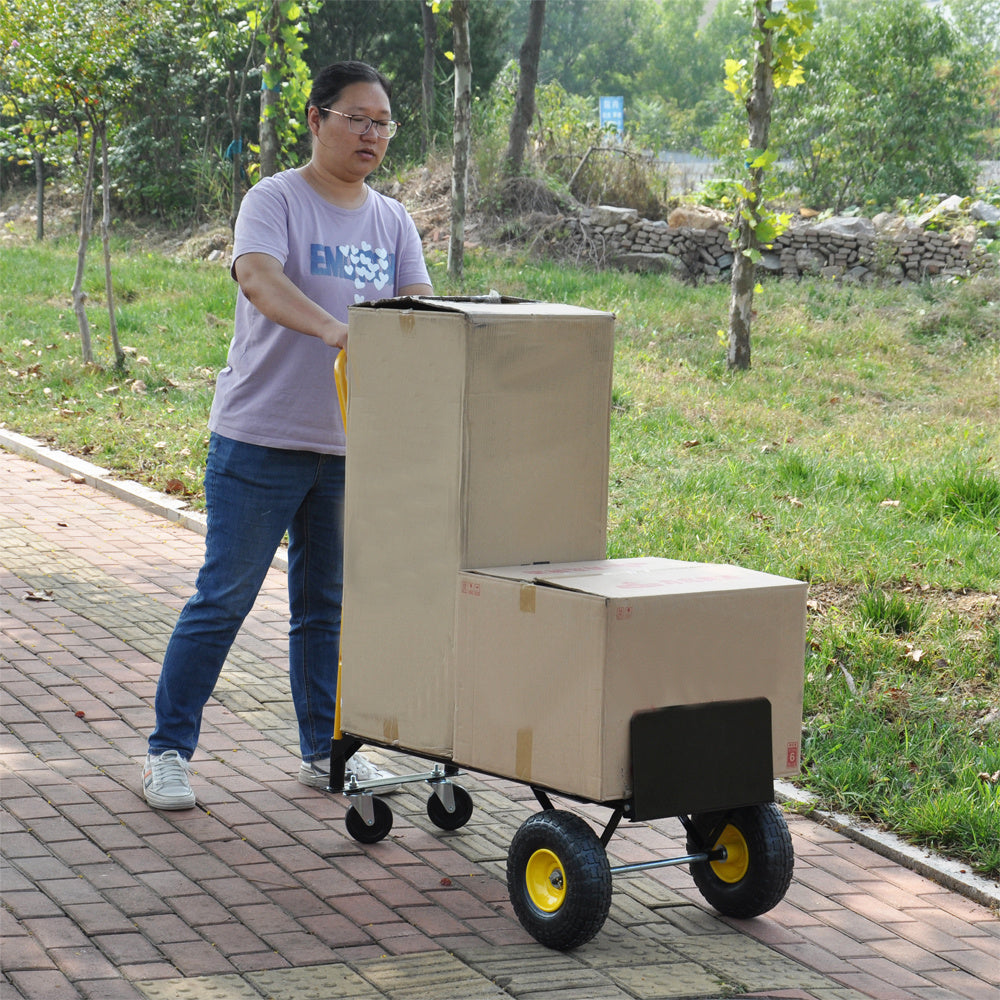 HT1006BK-YL Hand Truck Dual Purpose 2 Wheel Dolly Cart and 4 Wheel Push Cart with Swivel Wheels 330 Lbs Capacity Heavy Duty Platform Cart for Moving/Warehouse/Garden/Grocery