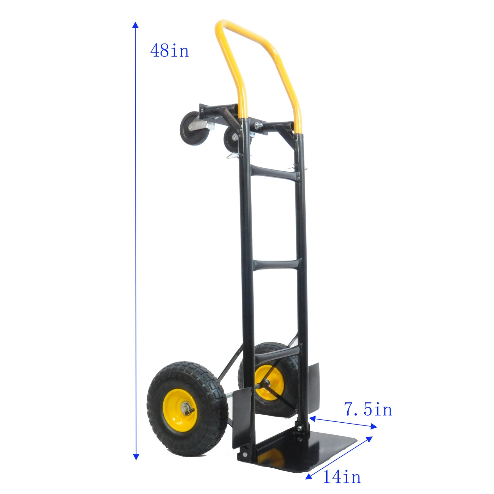 HT1006BK-YL Hand Truck Dual Purpose 2 Wheel Dolly Cart and 4 Wheel Push Cart with Swivel Wheels 330 Lbs Capacity Heavy Duty Platform Cart for Moving/Warehouse/Garden/Grocery