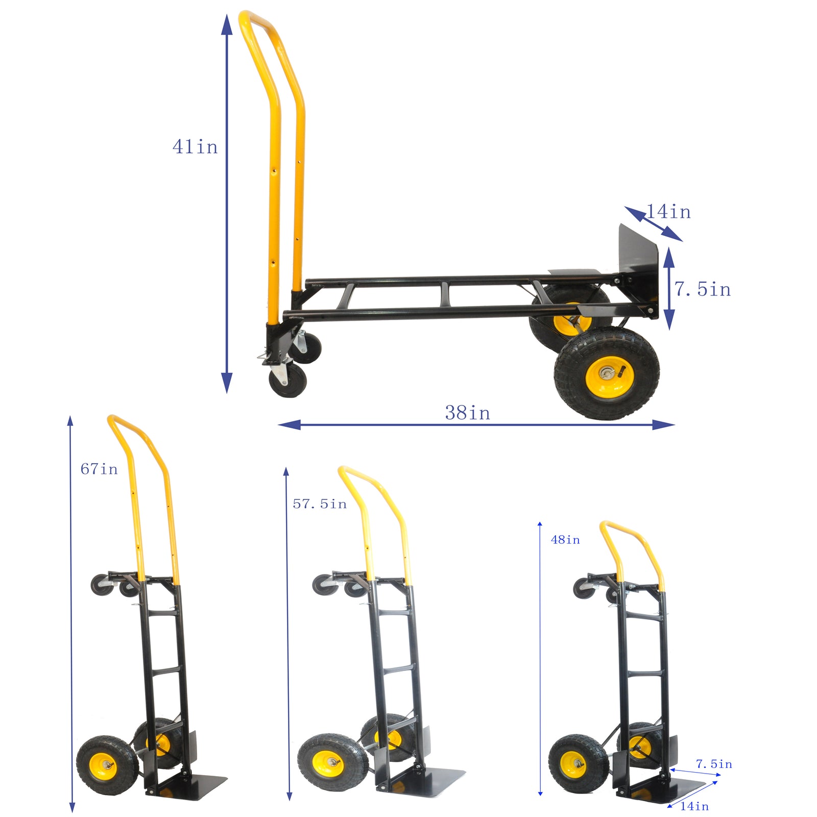 HT1006BK-YL Hand Truck Dual Purpose 2 Wheel Dolly Cart and 4 Wheel Push Cart with Swivel Wheels 330 Lbs Capacity Heavy Duty Platform Cart for Moving/Warehouse/Garden/Grocery